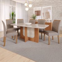 Mesa de Jantar 6 Lugares Louise Juliana com Vidro Cinamomo/Off White/Bege - Cimol