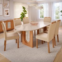 Mesa de Jantar 6 Lugares Valentina Paola com Vidro Cinamomo/Off White/Nude - Cimol