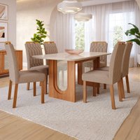 Mesa de Jantar 6 Lugares Valentina Paola com Vidro 180 Cm Cinamomo/Off White/Bege - Cimol