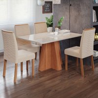 Mesa de Jantar 4 Lugares Maitê Clarice com Vidro Cinamomo/Off White/Nude - Cimol