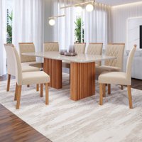 Mesa de Jantar 8 Lugares Ester Juliana com Vidro Ripado Cinamomo/Off White/Nude - Cimol