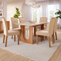 Mesa de Jantar 6 Lugares Valentina Fernanda com Vidro Cinamomo/Off White/Nude - Cimol