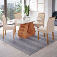Mesa de Jantar 4 Lugares ágata Juliana com Vidro Cinamomo/Off White/Nude - Cimol