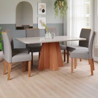 Mesa de Jantar 6 Lugares Maitê Clarice com Vidro Cinamomo/Off White/Grafite - Cimol