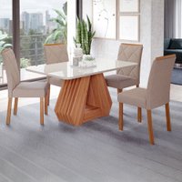 Mesa de Jantar 4 Lugares ágata Fernanda com Vidro Cinamomo/Off White/Bege - Cimol