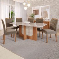 Mesa de Jantar 6 Lugares Louise Paola com Vidro Cinamomo/Off White/Joli - Cimol