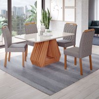Mesa de Jantar 4 Lugares ágata Paola com Vidro Cinamomo/Off White/Grafite - Cimol