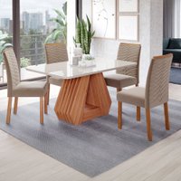 Mesa de Jantar 4 Lugares ágata Clarice com Vidro Cinamomo/Off White/Nude - Cimol