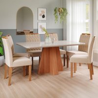 Mesa de Jantar 6 Lugares Maitê Paola com Vidro Cinamomo/Off White/Nude - Cimol