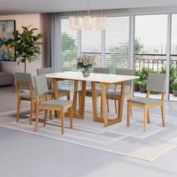 Conjunto Sala de Jantar Dora em Madeira Maciça 6 Cadeiras Boucle Cinza