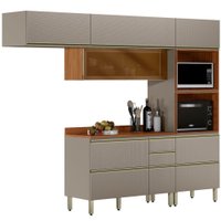 Cozinha Modulada 4 Pecas 270 cm Vidro DP2704 Nogueira Nude Prime Demartez