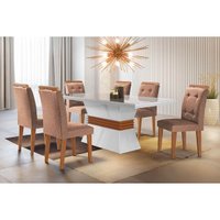 Sala Jantar Mesa Ágata Tampo MDF Canto Reto 120x80cm e 4 Cadeiras Imperatriz Capuccino/Linho Bege Turim - Rufato