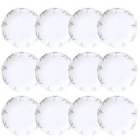 Jogo 12 Pratos Fundos Porcelana Branca Decorada Tramontina Fogli 21cm Mesa Posta Buffet Eventos