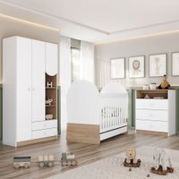 Quarto de Bebê Completo Magia 3 Portas 5 Gavetas Ie165-190 Branco/Jequitibá - Henn