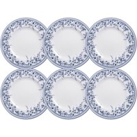 Jogo 6 Pratos Rasos Jantar 28cm Tramontina Azzura Porcelana Decorada Floral Azul Mesa Posta