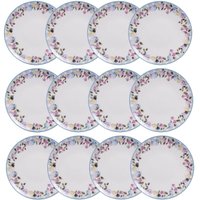 Jogo 12 Pratos Rasos Aura 25cm Porcelana Decorada Tramontina Cozinha Mesa Posta Buffet