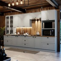 Cozinha Completa Americana 12 Portas 7 Gavetas com Vidro 100% Mdf Cinza/Nature - Henn