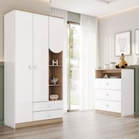 Quarto de Bebê Completo Magia 3 Portas 5 Gavetas Branco/Jequitibá - Henn