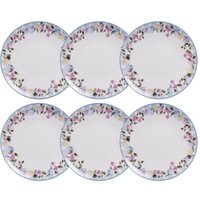 Jogo 6 Pratos Rasos Aura 25cm Porcelana Decorada Tramontina Cozinha Mesa Posta