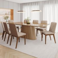 Mesa de Jantar 8 Lugares Olívia 200cm com Vidro Nature/Corano/Caramelo/Creme - Henn