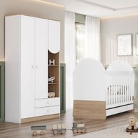 Quarto de Bebê Completo Magia 3 Portas 2 Gavetas Branco/Jequitibá - Henn