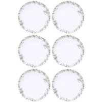 Jogo 6 Pratos Rasos Tramontina Fogli Porcelana Decorada 25cm Mesa Posta Servir Jantar Almoço