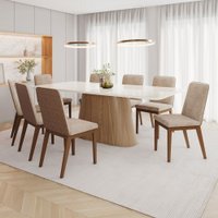 Mesa de Jantar 8 Lugares Olívia com Vidro Nature/Off White/Creme - Henn