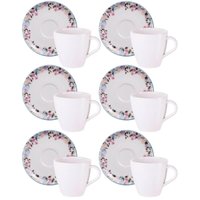 Jogo 6 Xícaras com Pires Chá Café 200ml Porcelana Tramontina Aura Cozinha Servir Mesa Posta