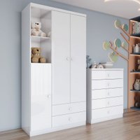 Quarto de Bebê Completo Bala de Menta Com 3 Portas 7 Gavetas Branco - Henn