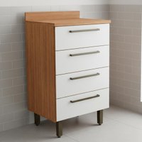 Balcão Gabinete de Cozinha 4 Gavetas com Tampo Grécia Madeirado/Off White