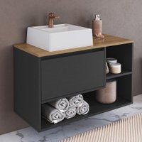 Balcão Gabinete Suspenso Banheiro com Cuba 80 Barcelona Grafite