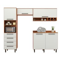 Armário De Cozinha Completa 5 Portas 4 Gavetas Grécia Madeirado/Off White