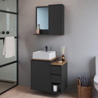 Conjunto Gabinete Suspenso Banheiro com Espelho e cuba 60 Bari Grafite