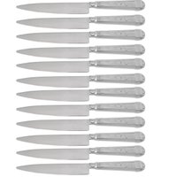Jogo 12 Facas Mesa Churrasco 24cm Prateada Aço Inox Serrilhada Carne