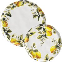 Conjunto 12 Pratos Rasos Sobremesa em Cerâmica Porto Brasil Limonata Decorado