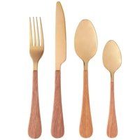 Faqueiro 24 Peças Aço Inox Dourado Cabo Plástico Amadeirado Milão Wolff 6 Pessoas