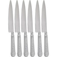 Jogo 6 Facas Mesa Churrasco Aço Inox 24cm Modelo Prateada Serrilhada