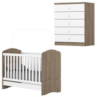 Berco Mini Cama E Comoda 5 Gavetas Bala De Menta Rustico Branco Henn