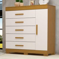 Cômoda Rayane 1 Porta 5 Gavetas 100% Mdf Cinamomo/Off White - Acp Móveis