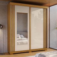 Guarda-Roupa Casal Athena 2 Portas 3 Gavetas com Espelho 100% Mdf Flex Cinamomo/Off White - Acp Móveis
