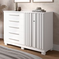 Cômoda Bella 2 Portas 5 Gavetas 100% Mdf Ripado Branco - Acp Móveis