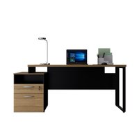 Mesa Dinâmica Com Gaveteiro EscritórioPedestal 01 Gaveta 01 Pasta Pé Quadro 172 Macadamia Preto