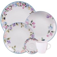 Aparelho de Jantar 30 Pçs Porcelana Decorada Tramontina Aura Pratos Xícaras e Pires 6 Pessoas