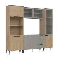 Cozinha Lavinia 4 Peças Com Paneleiro Com Porta De Vidro Aéreo De Vidro Imperial Fume J Carvalho