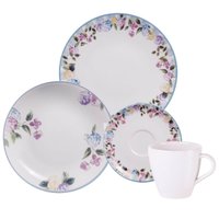 Aparelho de Jantar Aura Tramontina 16 Pçs Porcelana Decorada Pratos Rasos Sobremesa Xícara Pires