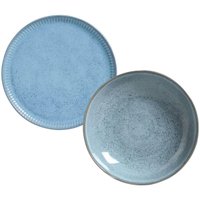 Conjunto 8 Peças Pratos Rasos Fundos Bio Breeze Porto Brasil Cerâmica Azul Mesa Posta