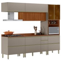 Cozinha Modulada 5 Pecas 270 cm Ripado DP2705 Nogueira Nude Prime Demartez