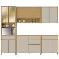 Armário De Cozinha Completa 100% MDF 11 Portas 5 Gavetas Cléo Madeirado/Off White Nesher