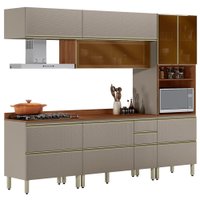 Cozinha Modulada 5 Pecas 270 cm Vidro DP2705 Nogueira Nude Prime Demartez