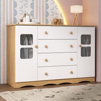 Cômoda Infantil 125cm 2 Portas com Vidro e 4 Gavetas Serena Multimóveis MP4435